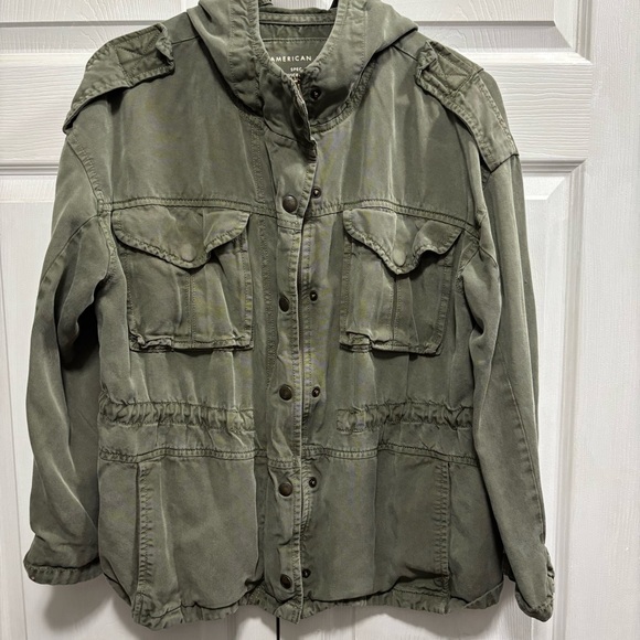 American Eagle Outfitters Jackets & Blazers - American Eagle Outfitters Olive Green Utility Cargo Jacket Hooded Grunge